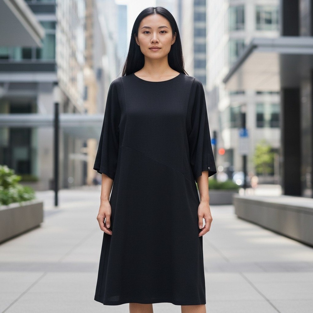 Babette SF Black Triacetate Asymmetrical Shift Dress S Lagenlook Minimalist